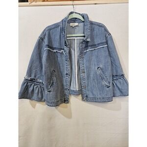 Skies Are Blue Women's Denim Jacket Unique 3/4 Bell  Sleeve Size Large